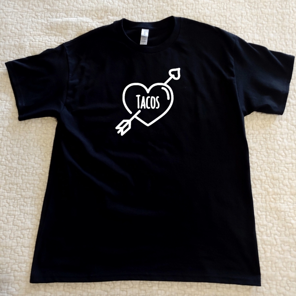 NWT Tacos Graphic Tee, Various Sizes, Black, Short Sleeved